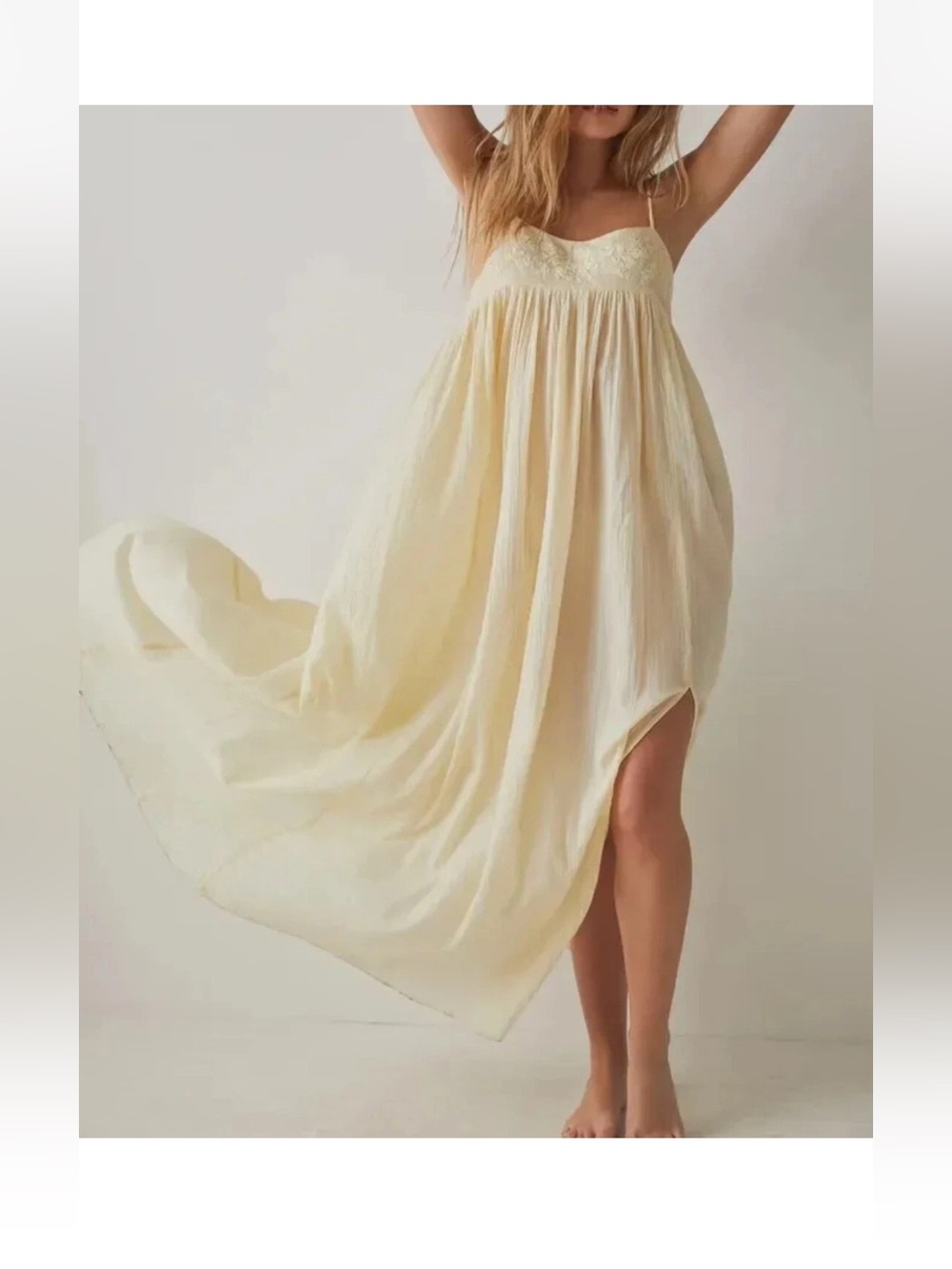 Free People Dress Womens Small Ivory Cotton Slip Maxi Floral Embroidered Lace